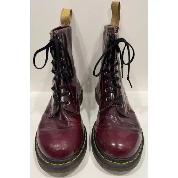 DR. MARTENS The Original Red Lace-Up Boots Moto Combat Unisex Size 8 - Picture 2 of 8